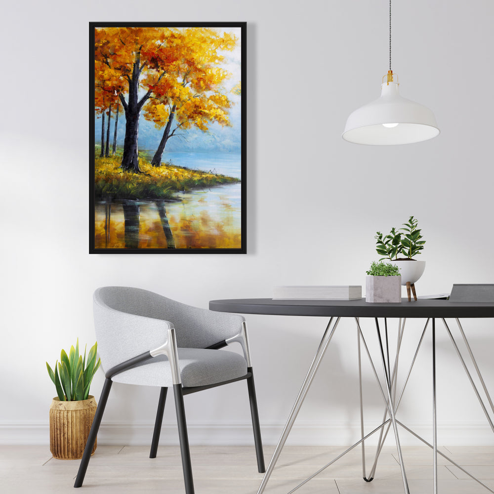 Blue Trees Landscapes Framed Canvas - Trees by the Lake Decor