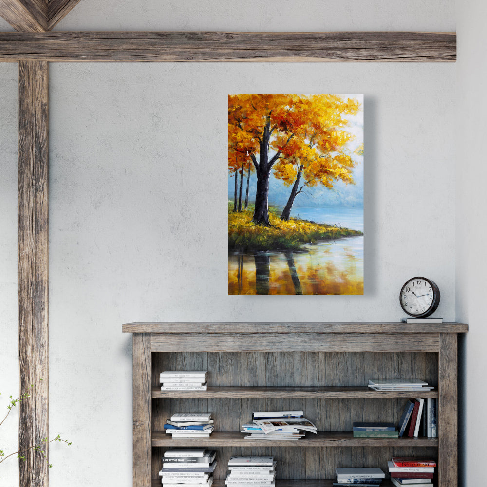 Trees by the Lake Canvas - Landscapes Bedroom Decor Wall Art