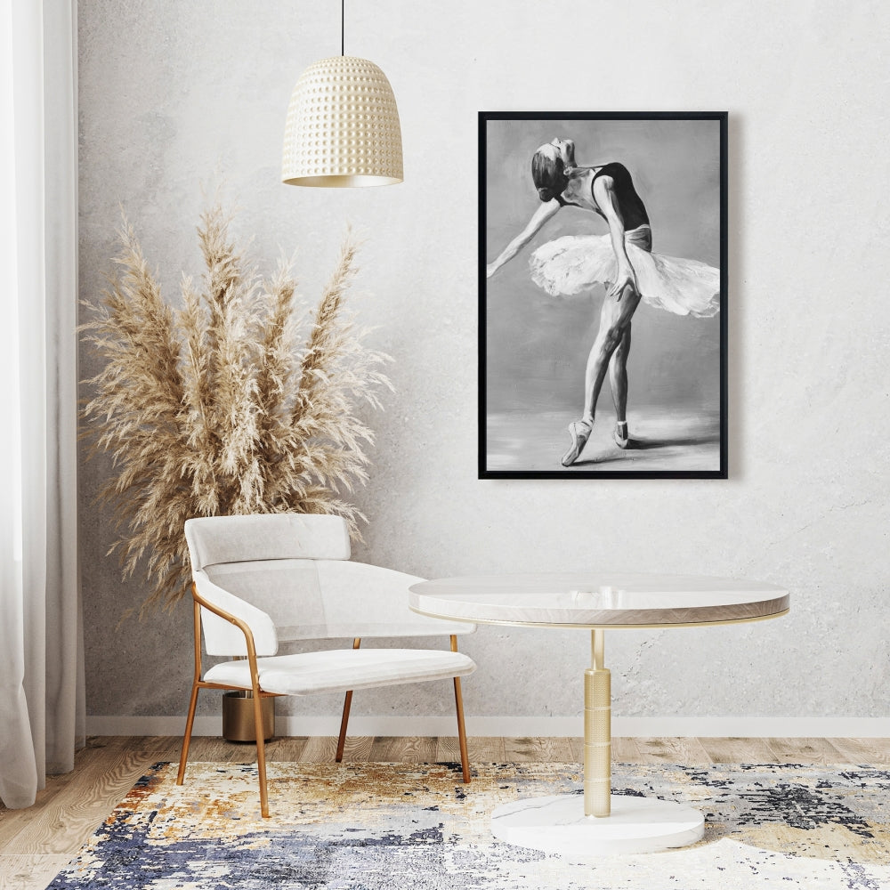 Classic Ballet Dancer Framed Canvas | Monochrome Home Decor