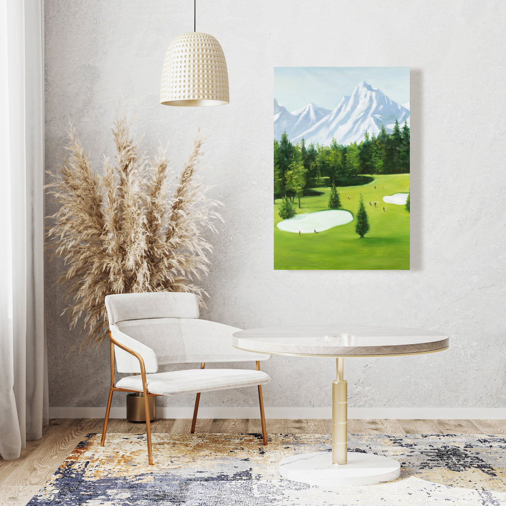 Golf Course with Mountains Canvas | Blue Living Room Decor