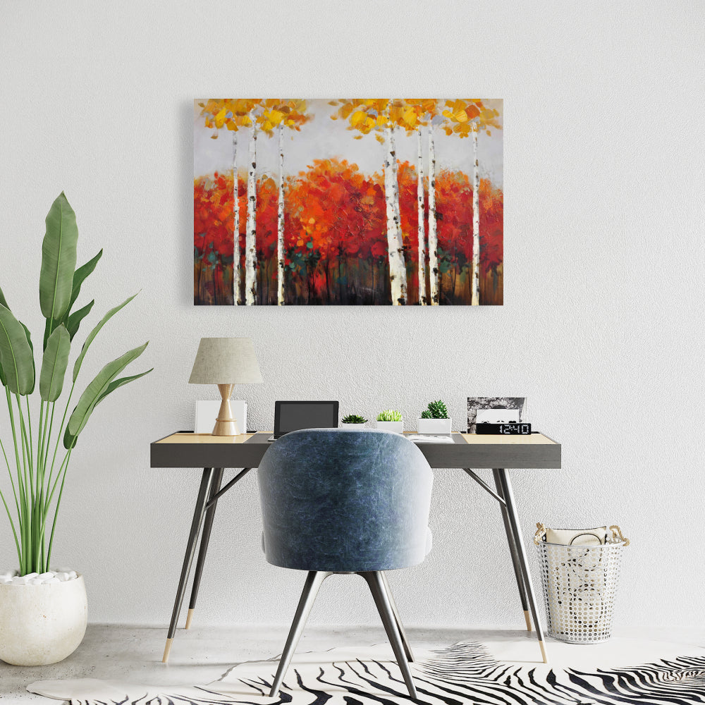 Birches by Fall Canvas | Green Trees Bedroom Decor Art