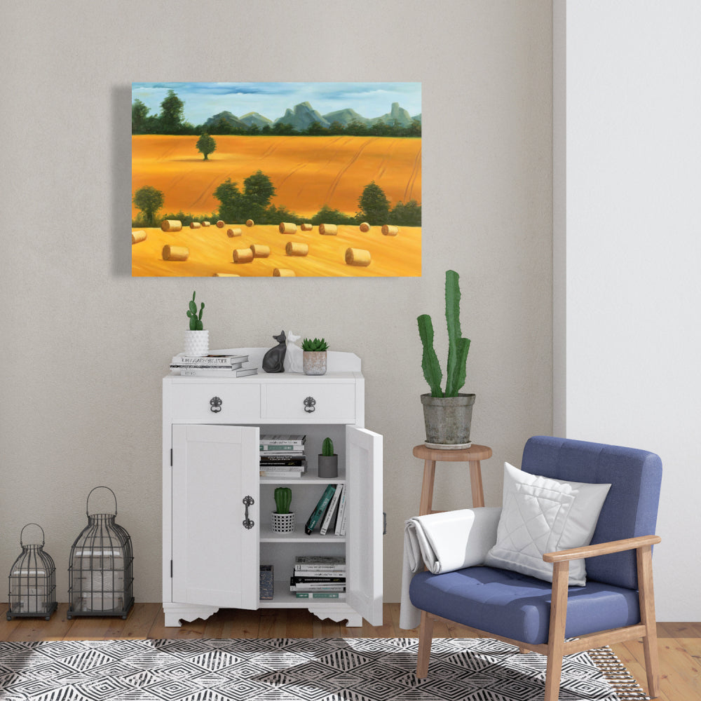 Hay Bale Fields Blue Canvas | Landscape Tree Home Decor