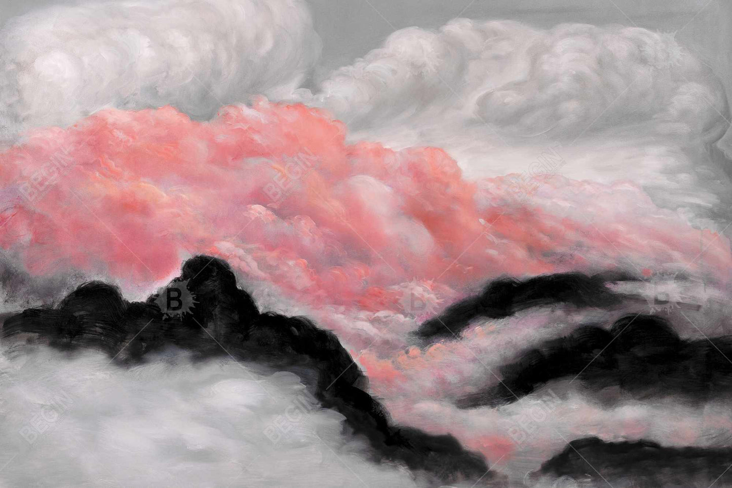 Gray and Pink Clouds Canvas | Contemporary Bedroom Decor