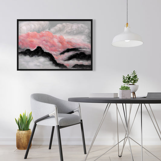 Toile Nuages gris et roses | Décoration de chambre contemporaine