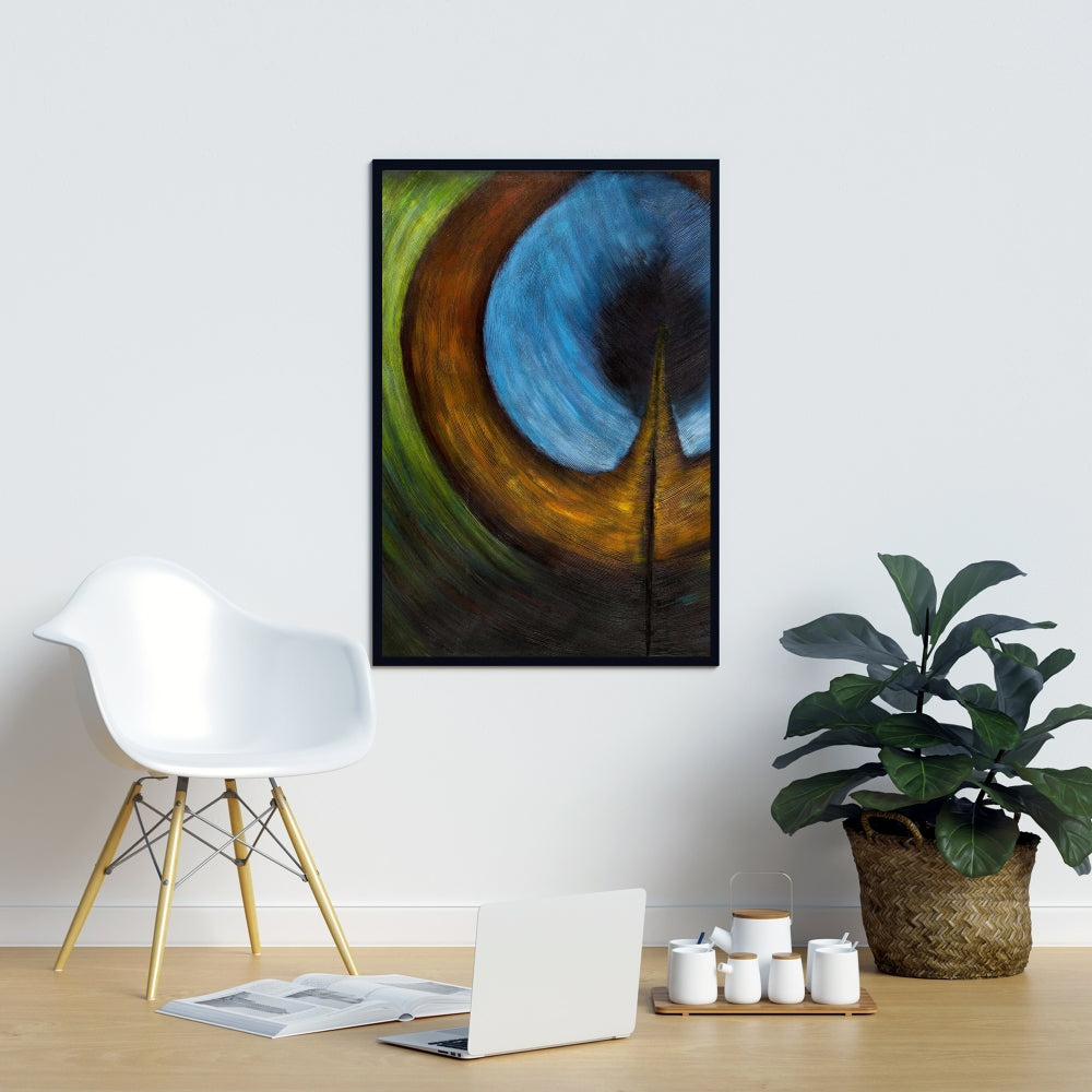 Peacock Feather Center Framed Canvas | Exotic Home Decor