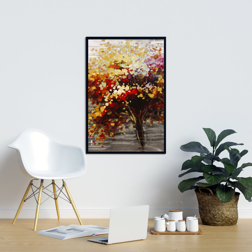 Abstract Colorful Tree Canvas | Brown Framed Home Decor Art