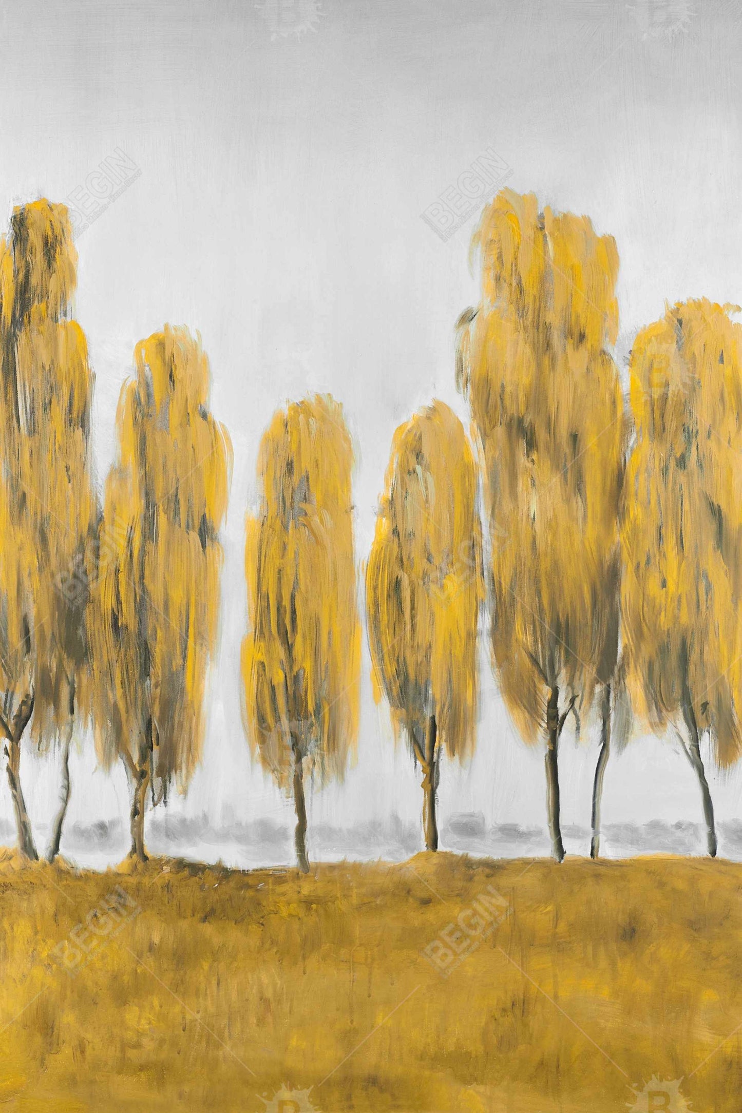 Seven Abstract Yellow Trees | Framed Canvas for Home Decor