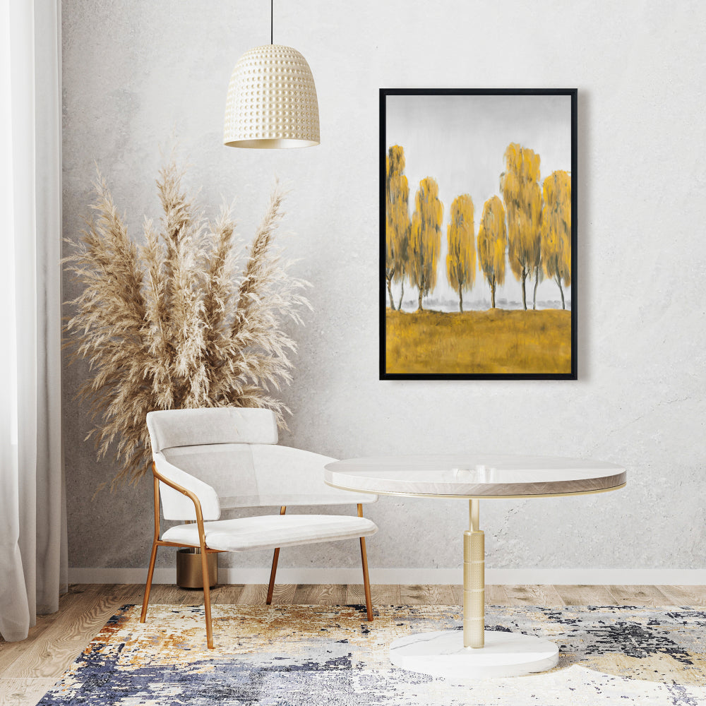 Seven Abstract Yellow Trees | Framed Canvas for Home Decor