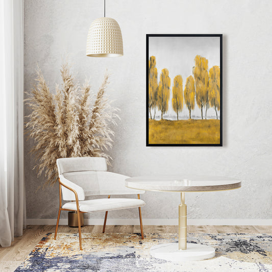Sept arbres jaunes abstraits | Toile encadrée pour décoration intérieure