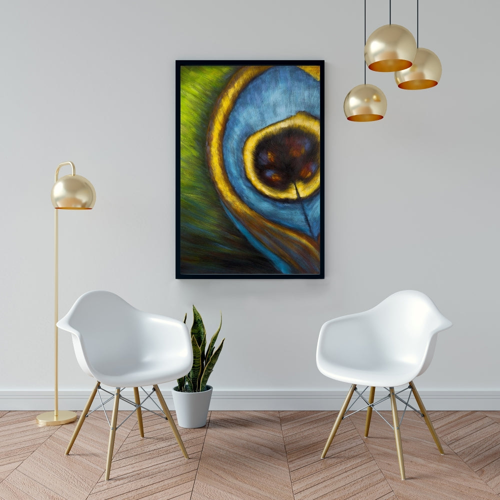 Blue Peacock Feather Closeup - Animal Canvas Home Decor