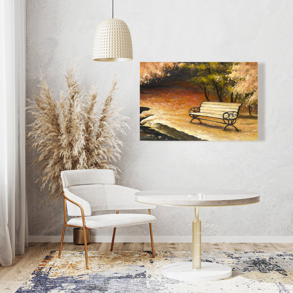 Brown Trees Canvas - Park Bench by Fall | Home Decor Wall Art
