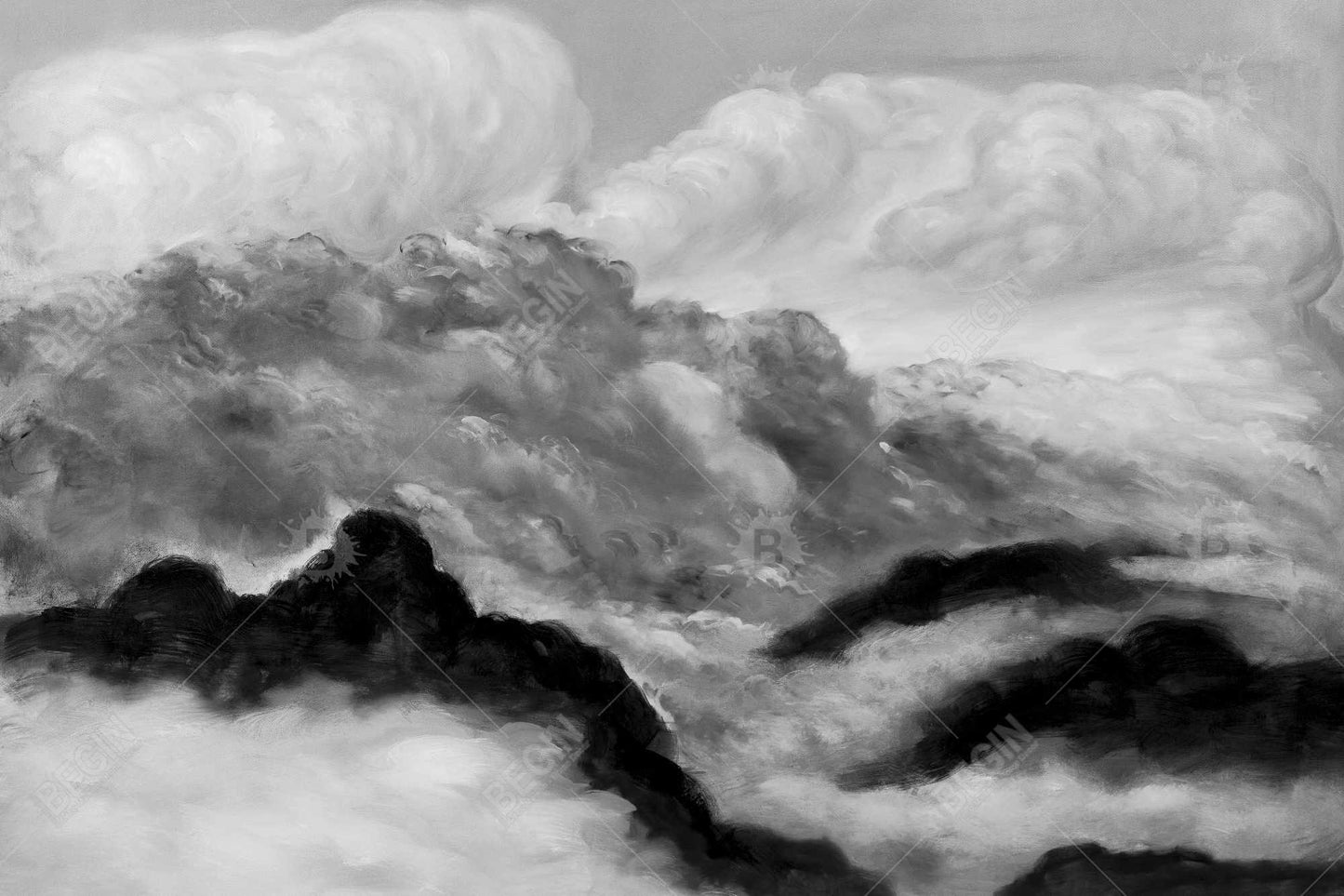 Toile encadrée « Nuages gris et montagnes blanches » | Décoration d'intérieur