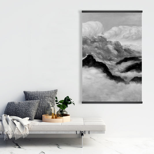 Grey Clouds Monochrome Mountains Magnetic Canvas | Home Decor