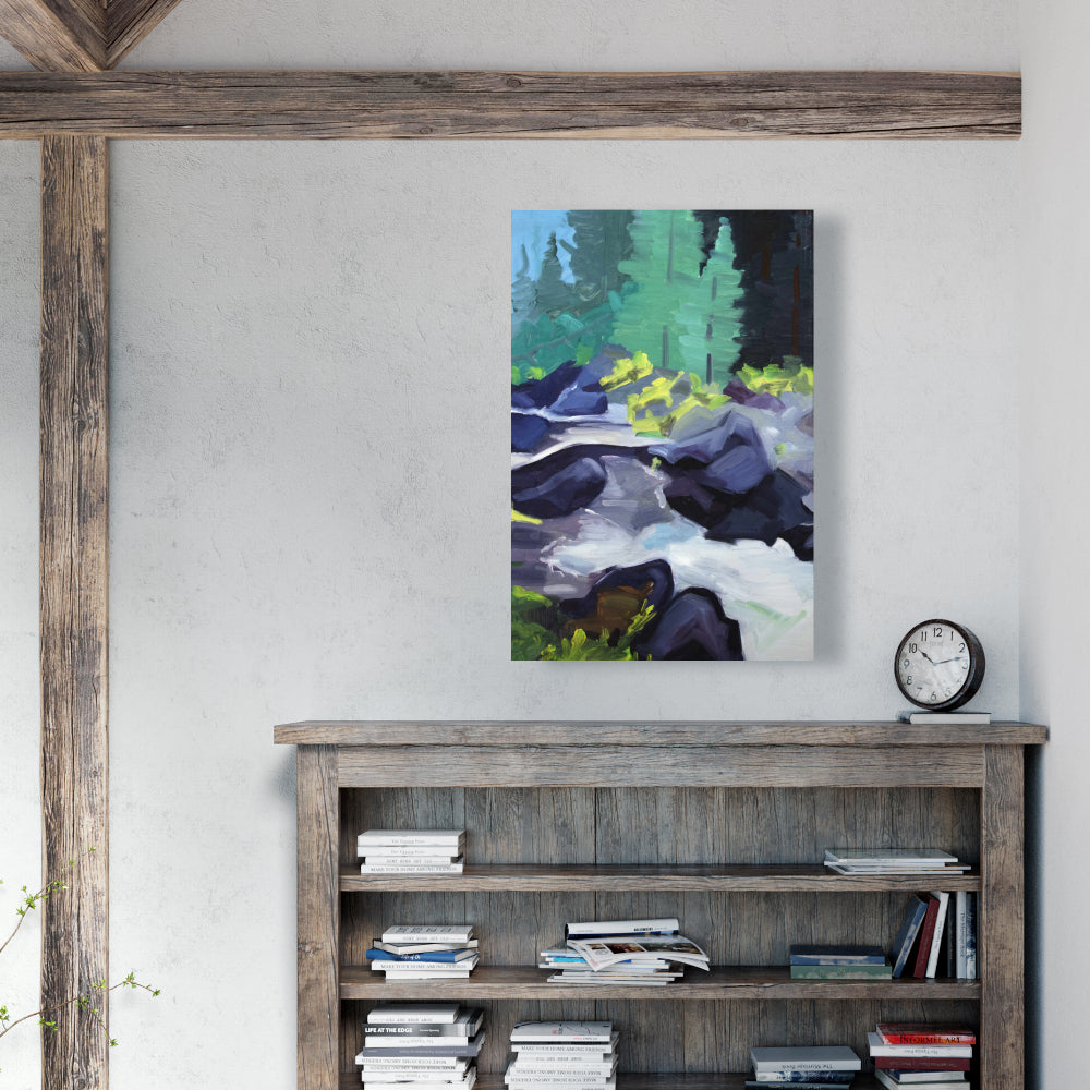 Beautiful Waterfall Canvas | Blue Trees Art for Home Decor
