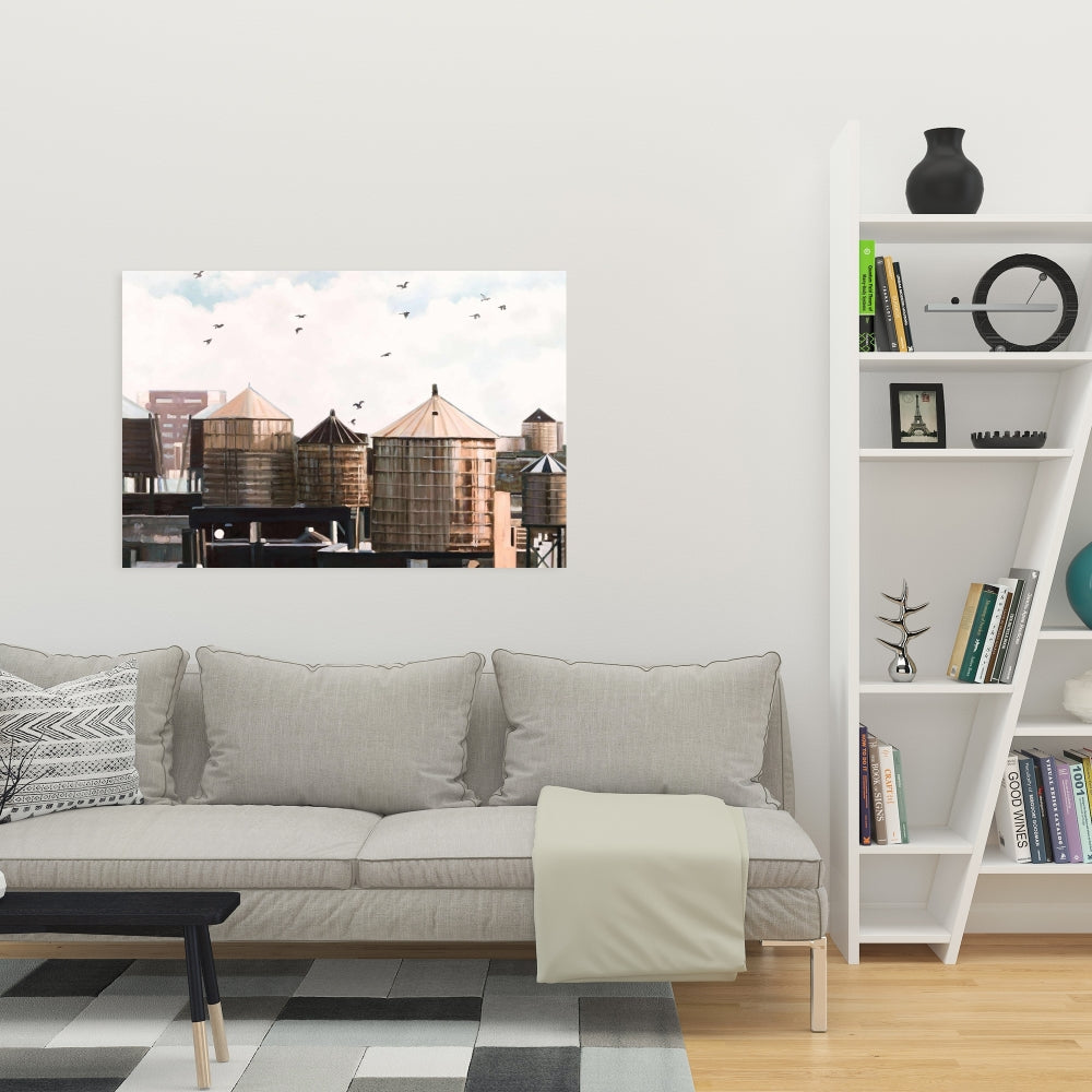 Water Towers Canvas - Blue Contemporary Home Decor Art