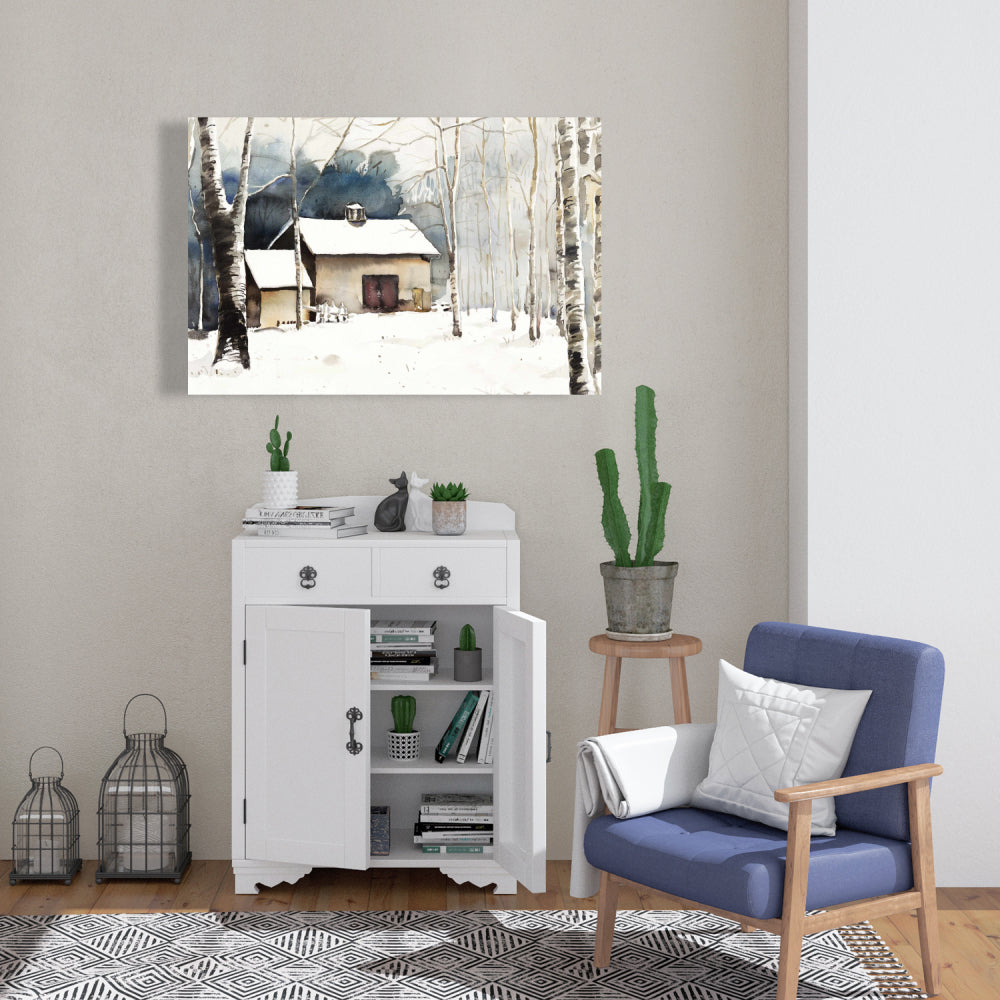 Small Winter Barn Canvas - Landscapes Trees Bedroom Decor