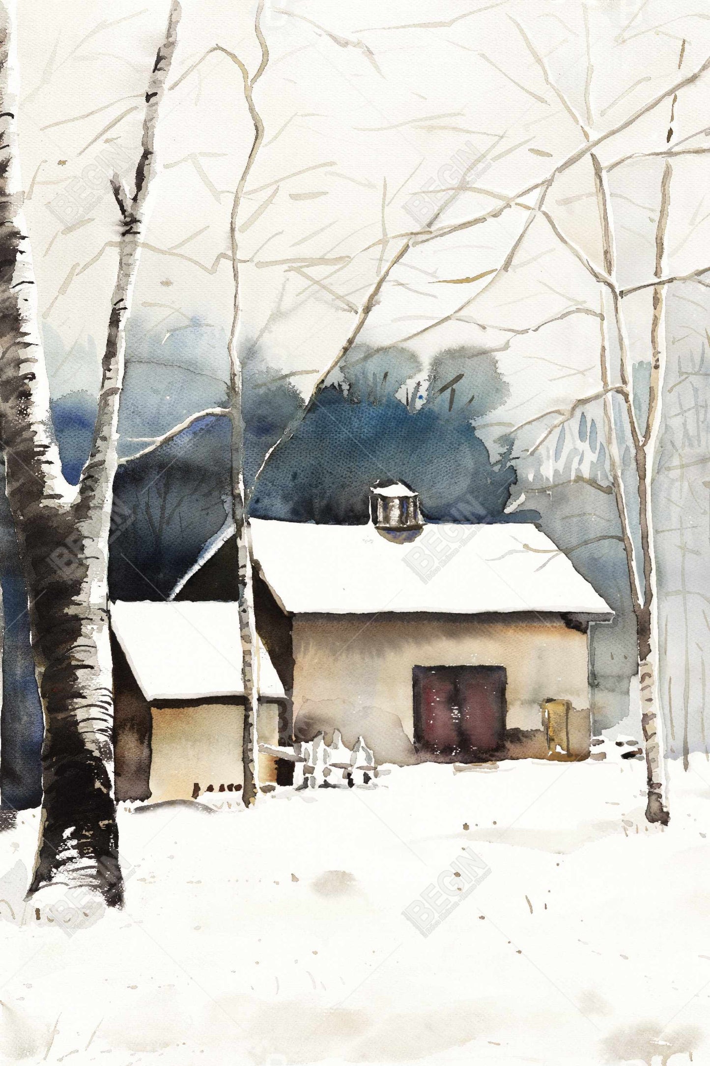 Small Winter Barn Landscapes Rustic Trees Magnetic Canvas