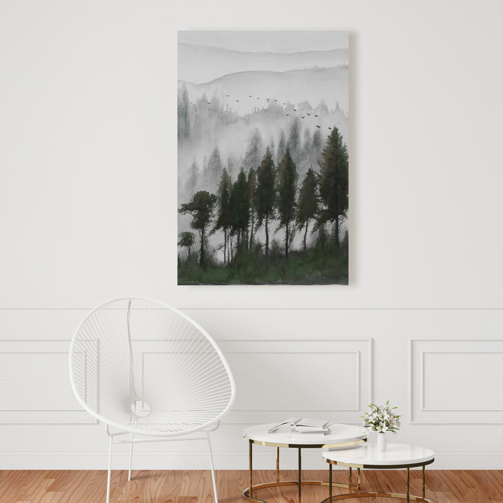 Brown Minimalist Canvas | Dark Watercolor Mountains Decor