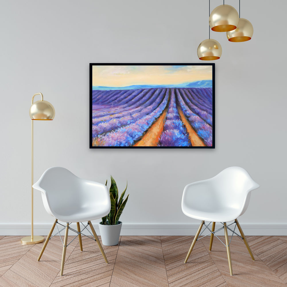 Toile botanique « Champs de lavande » pour chambre à coucher | Décoration d'intérieur contemporaine