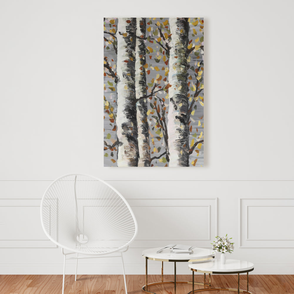 Toile « Bouleaux en fleurs » | Décoration murale avec paysage d'arbres gris