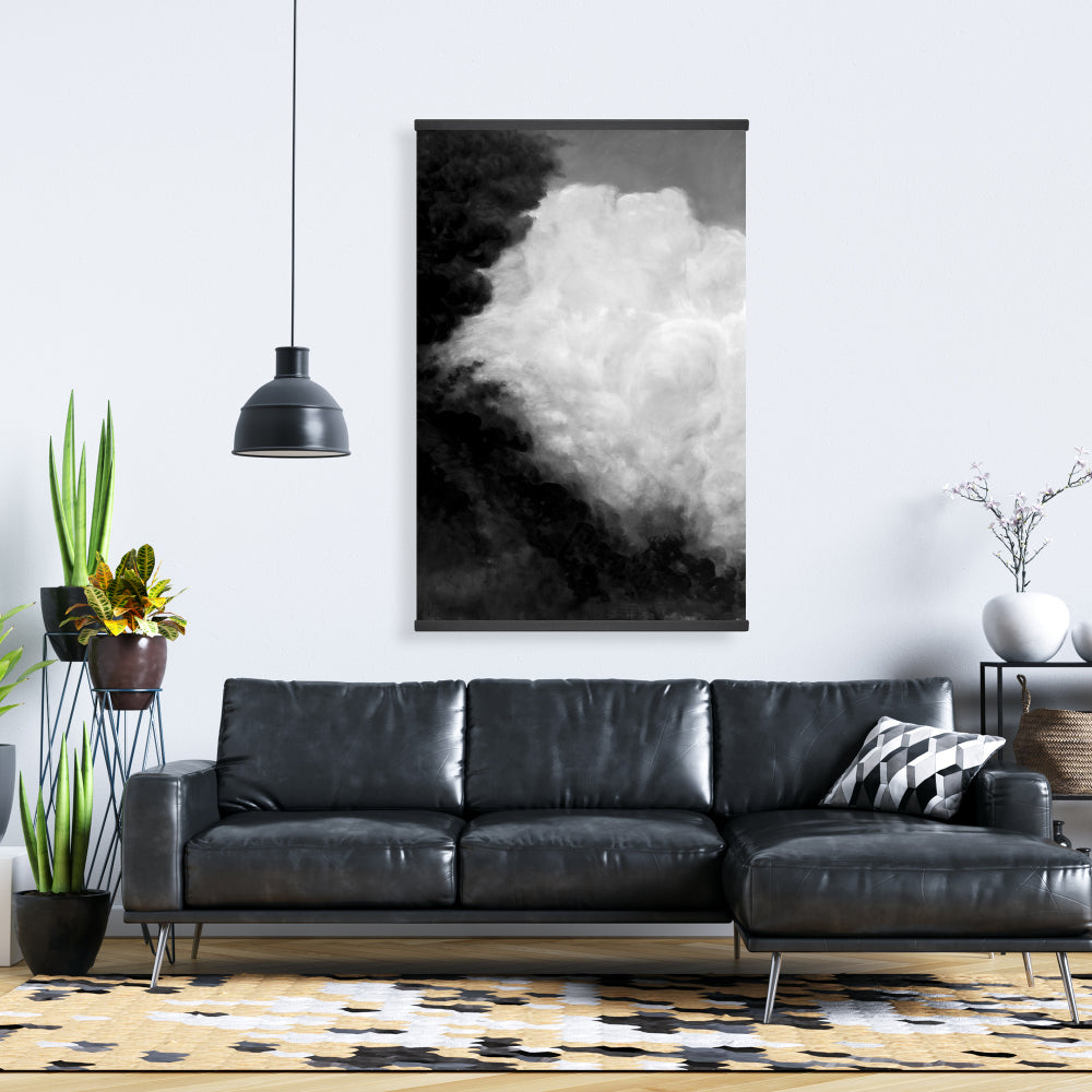 Dark Monochrome Clouds White Canvas | Bathroom Decor, Magnetic