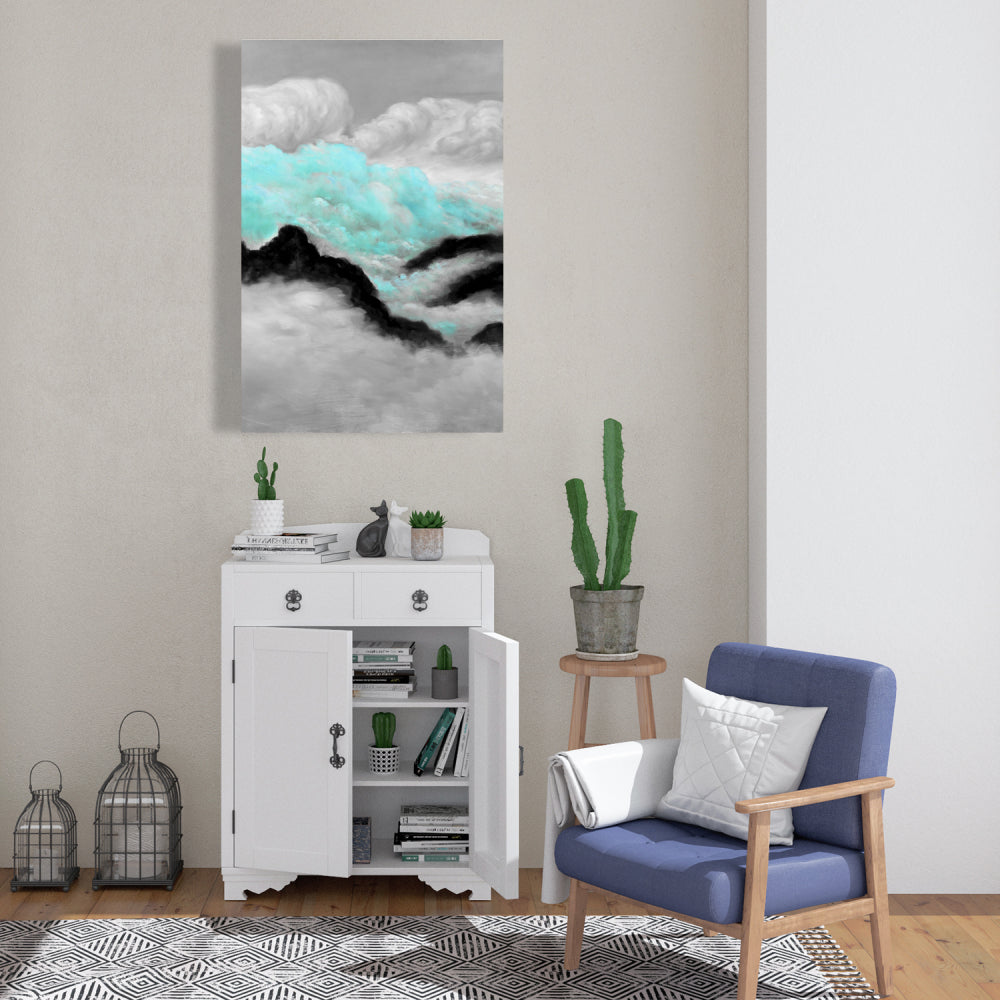 Mountain Bedroom Blue Canvas | Grey and Blue Clouds Decor