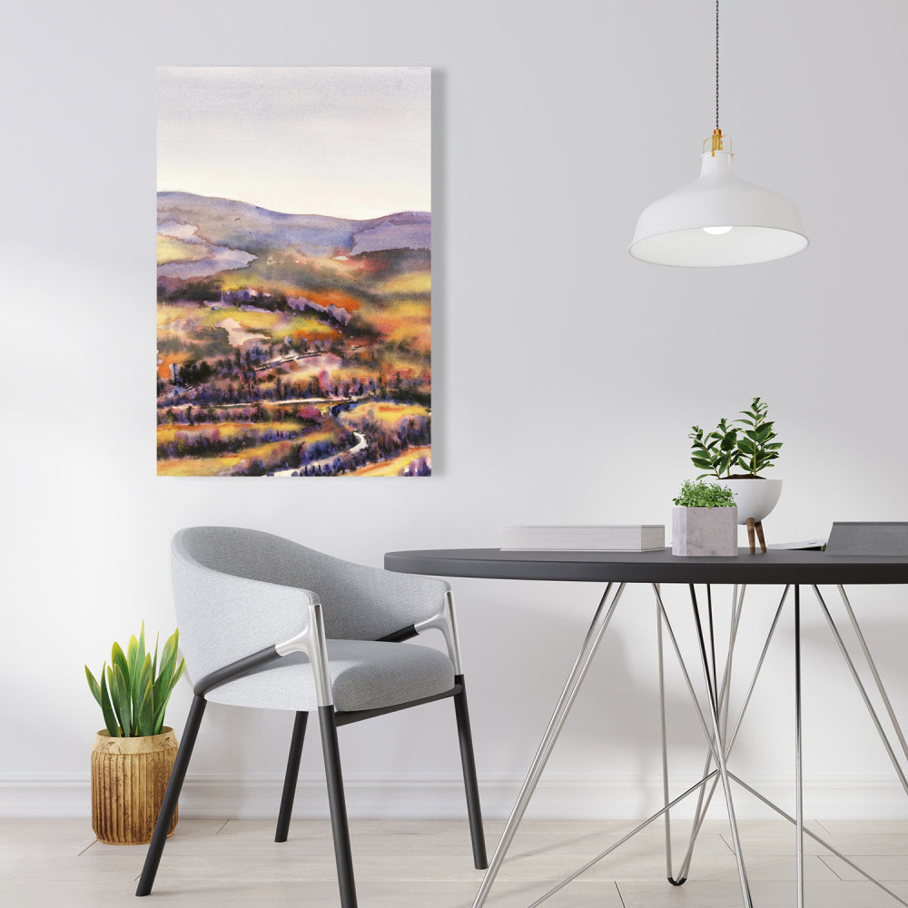 Purple Bedroom Canvas - Beautiful Hills Illustration Decor
