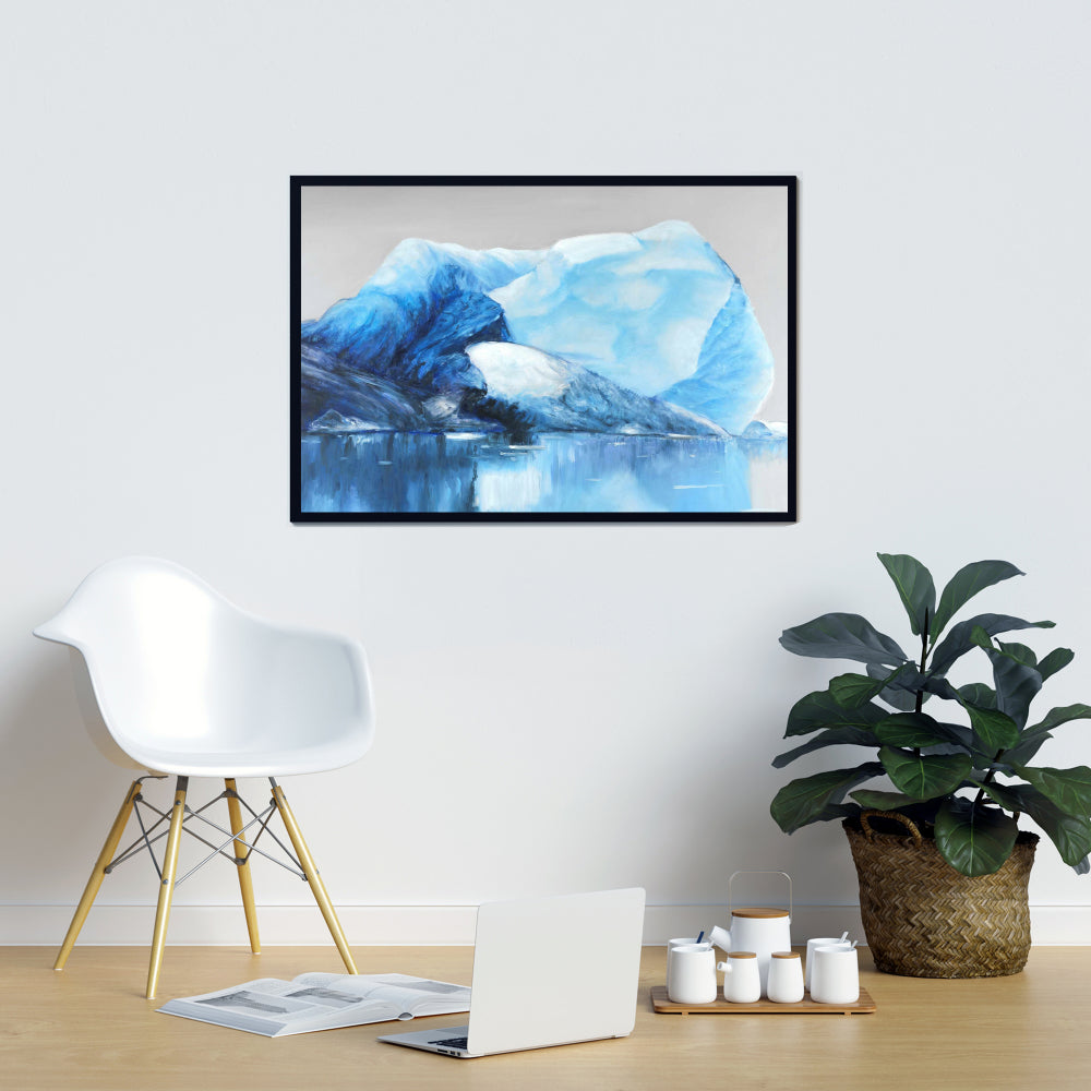 Scenic Coastal Blue Framed Canvas | Iceland Icebergs Decor