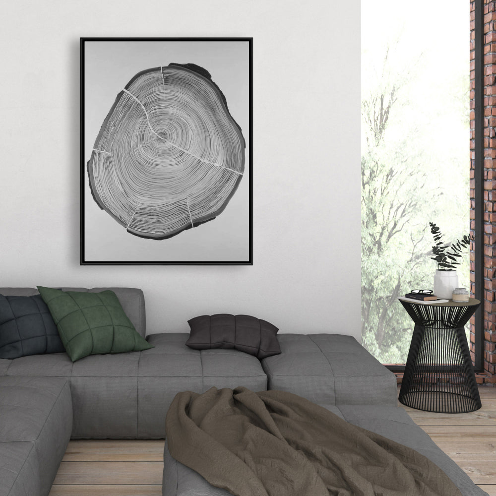 Grayscale Wood Log Framed Canvas | Trees Bedroom Decor