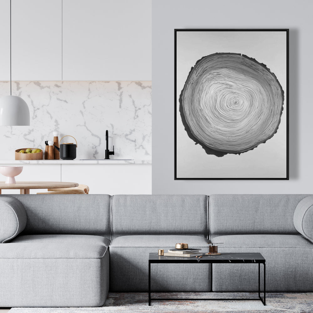 Gray Monochrome Trees Canvas - Grayscale Round Wood Log Decor
