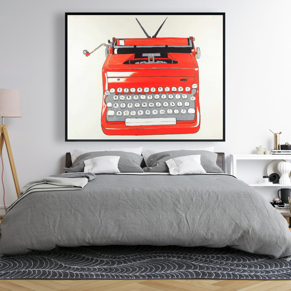 Vintage Red Typewriter Canvas | Bedroom Wall Art Decor