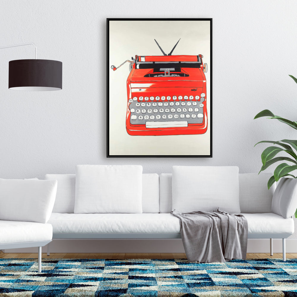 Vintage Red Typewriter Canvas | Bedroom Wall Art Decor