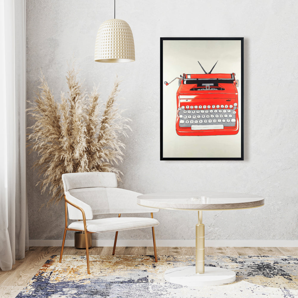 Vintage Red Typewriter Canvas | Bedroom Wall Art Decor