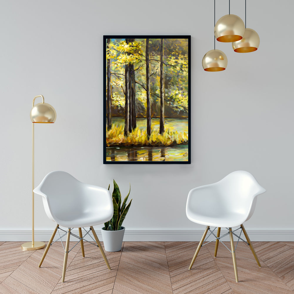 Arbres au milieu du lac – Toile décorative paysage bleu