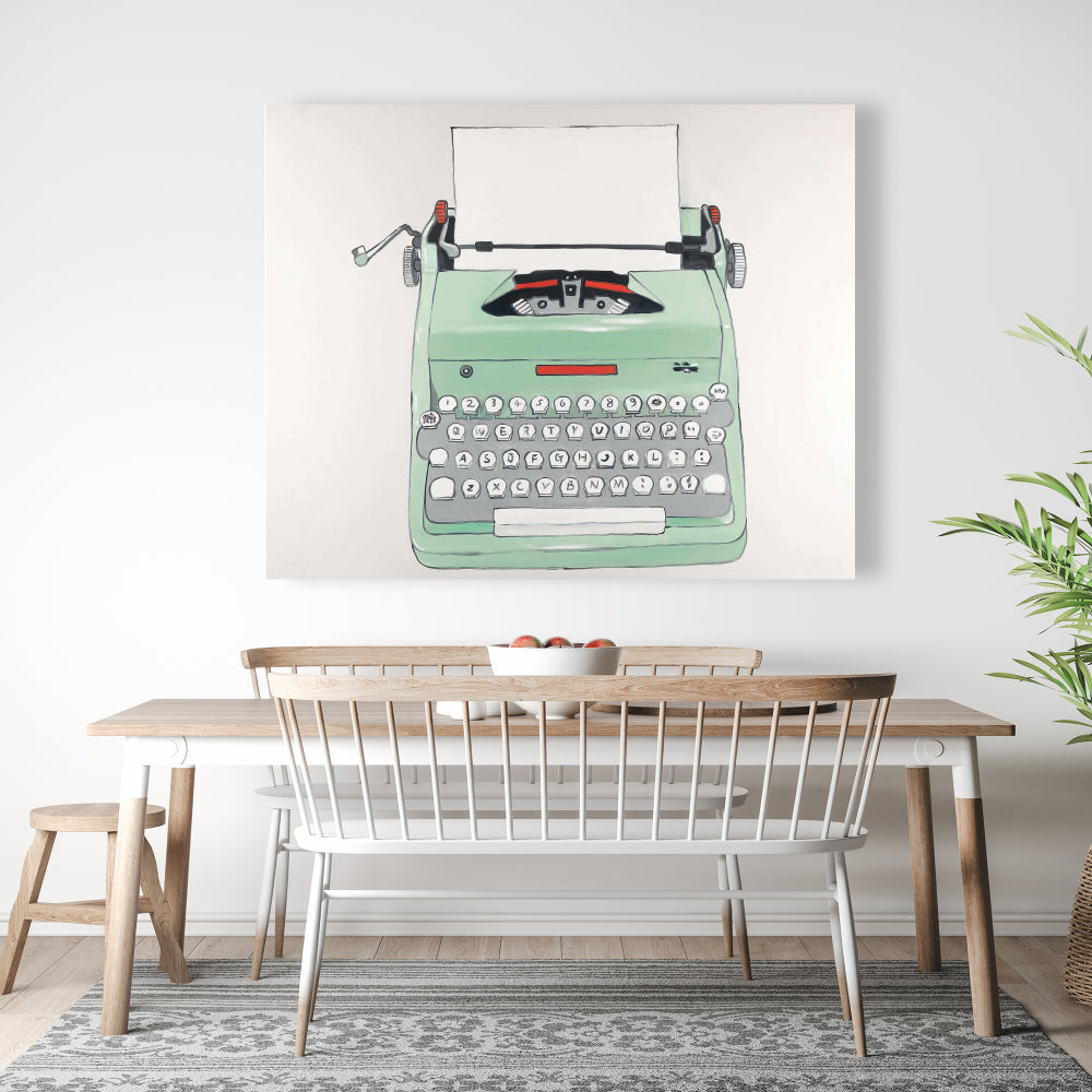 Toile machine à écrire Neo Mint - Décoration rétro pour bureau et maison