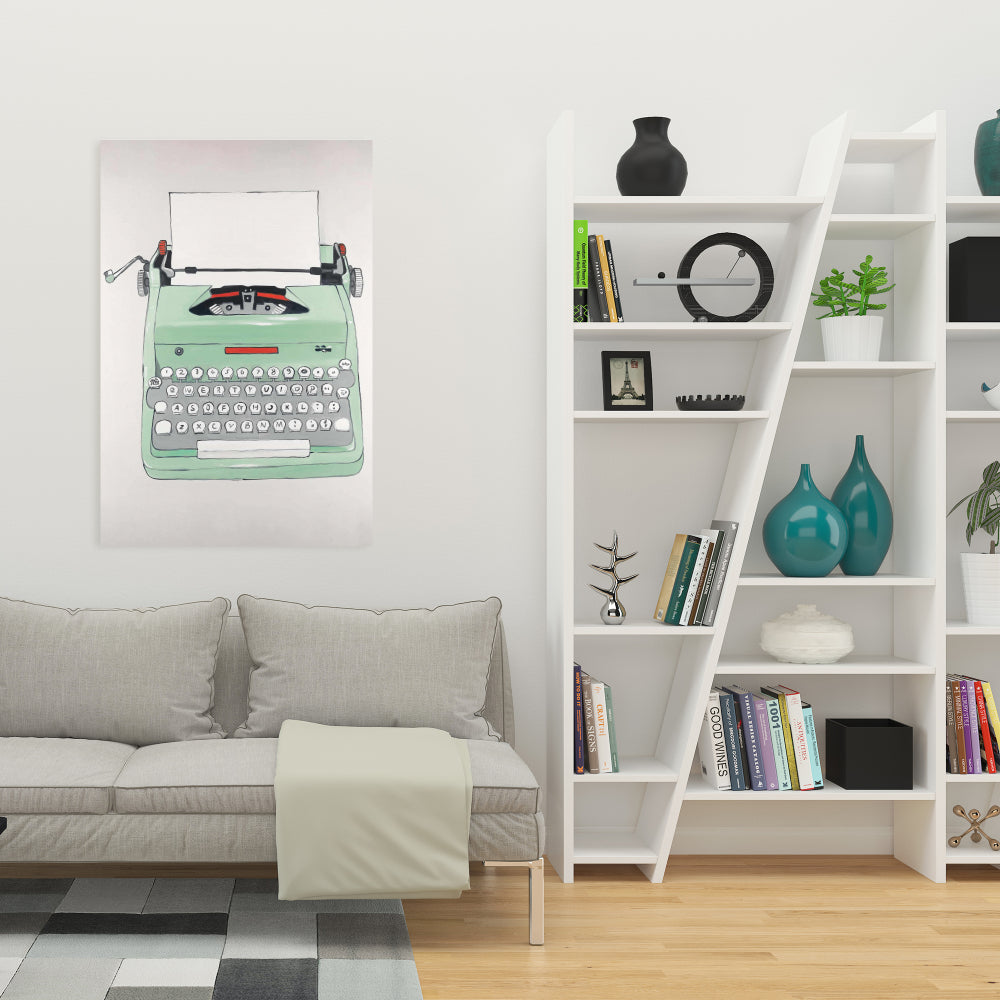 Toile machine à écrire Neo Mint - Décoration rétro pour bureau et maison