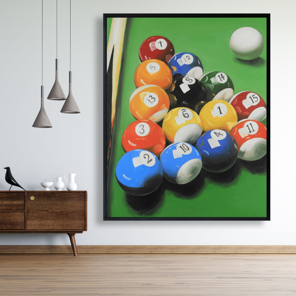 Pool Table Canvas - Hyperrealist Man Cave Decor | Framed Art