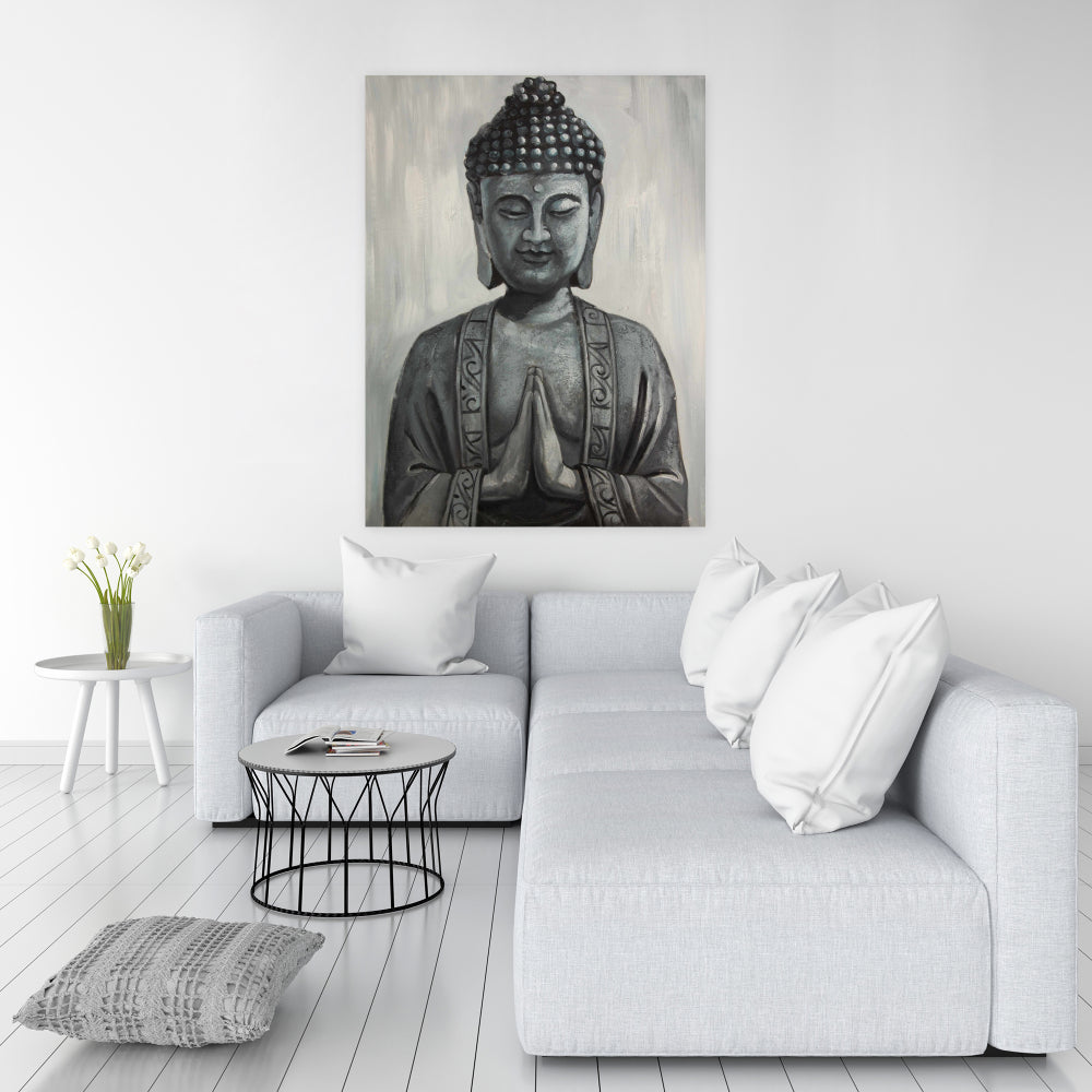 Asian Bedroom Gray Canvas Buddha - Home Decor Wall Art