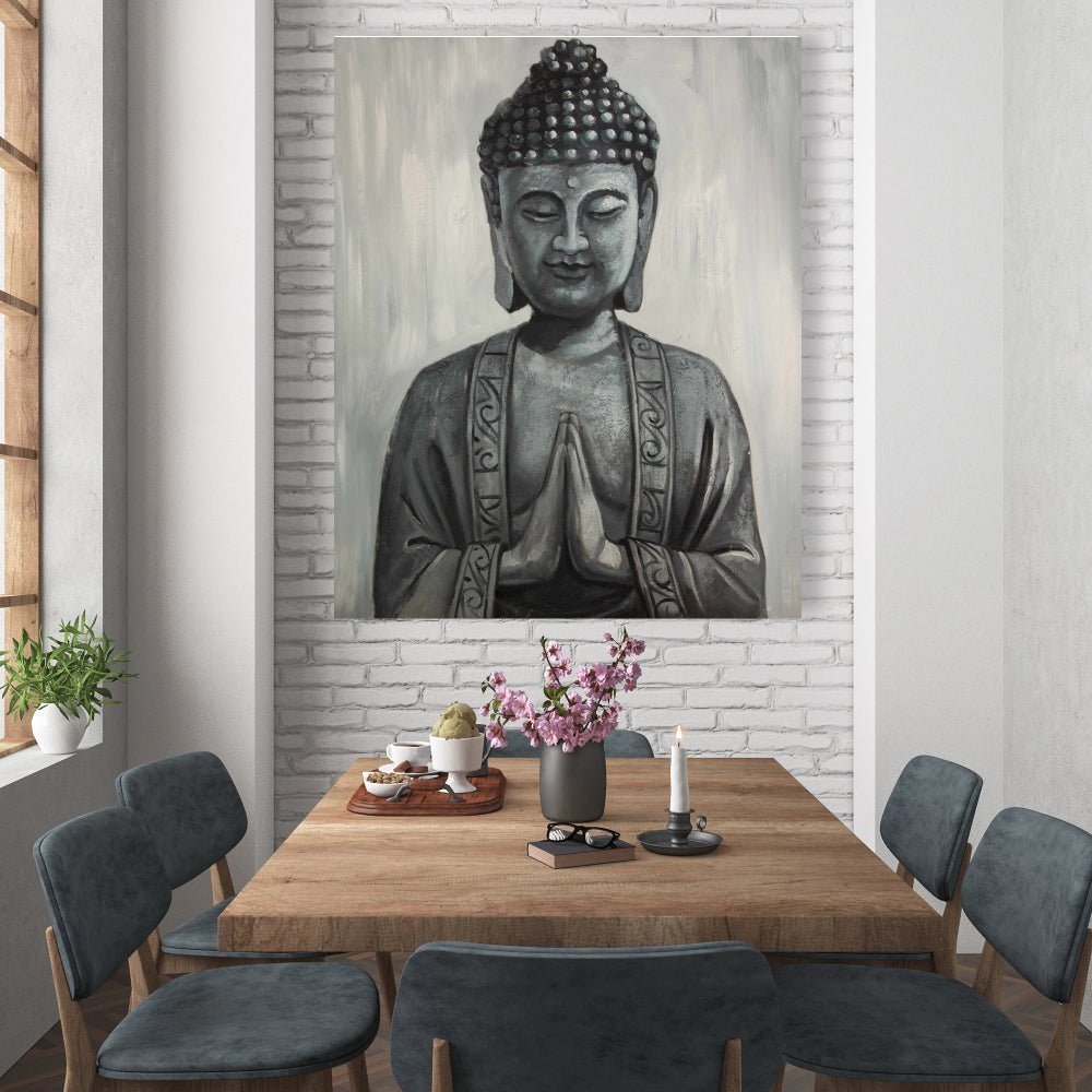 Asian Bedroom Gray Canvas Buddha - Home Decor Wall Art