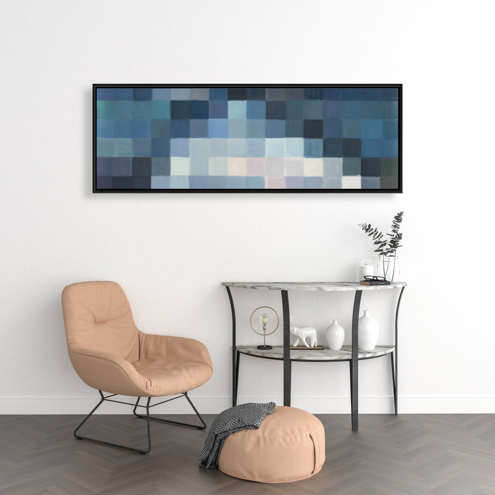 Toile de chambre bleue aux formes | Paysage montagneux pixelisé