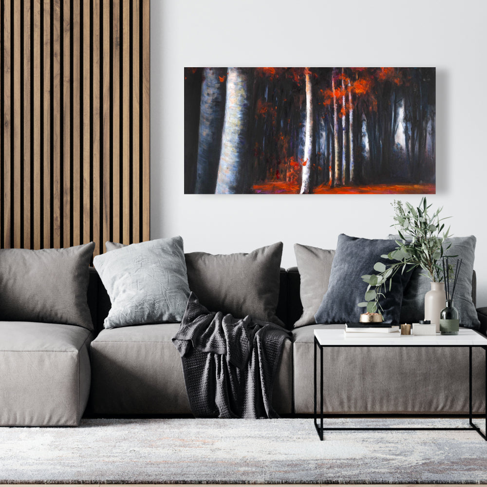 Toile grise représentant des arbres mystérieux dans une forêt - Décoration d'intérieur
