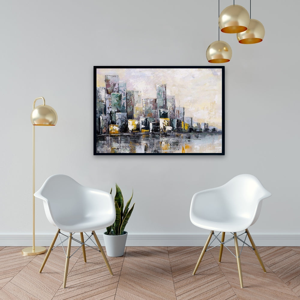 Abstract Cityscape in Morning Canvas | Building Cities Blue