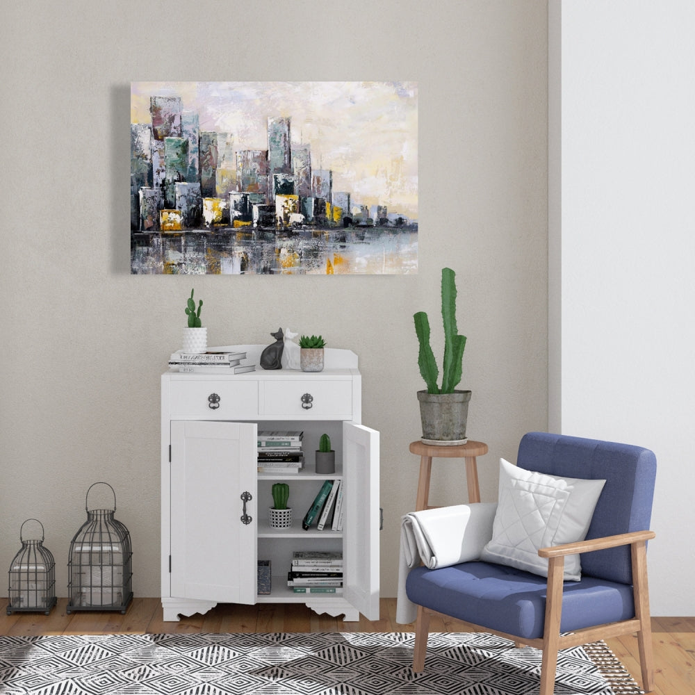 Industrial Bedroom Blue Canvas | Abstract Cityscape Morning