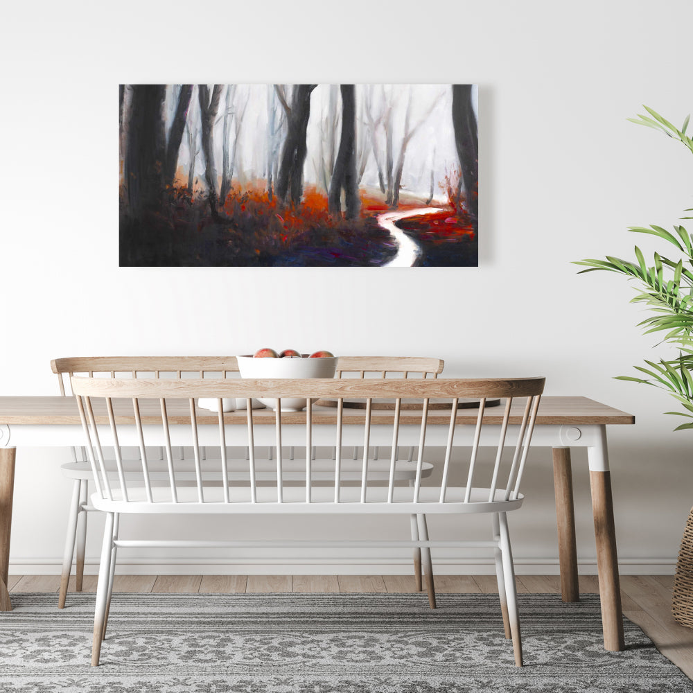 Mysterious Forest Stream Gray Canvas - Trees Bedroom Decor