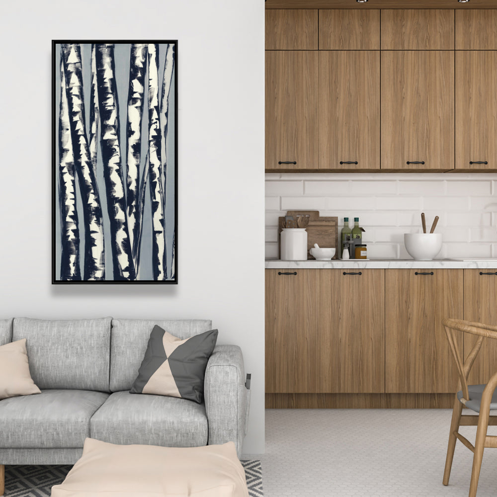 Blue Trees Abstract Birch Forest Canvas | Framed Home Decor
