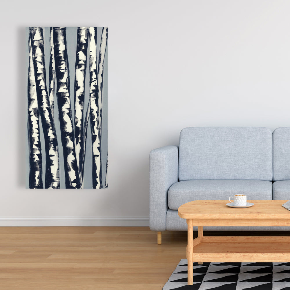 Abstract Birch Forest Canvas - Blue Office Wall Art Decor