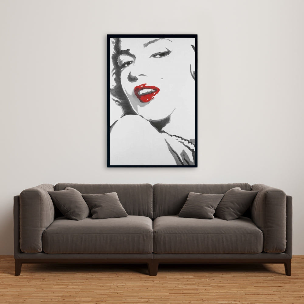 Marilyn Monroe grise rétro | Décoration d'intérieur sur toile encadrée