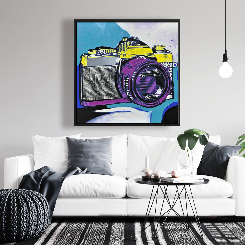 Retro Camera Pop Art Canvas | Framed Bedroom Home Decor