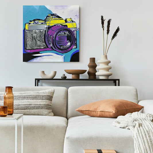 Retro Camera Canvas Art - Blue Bedroom Decor | Hobbies Wall Art