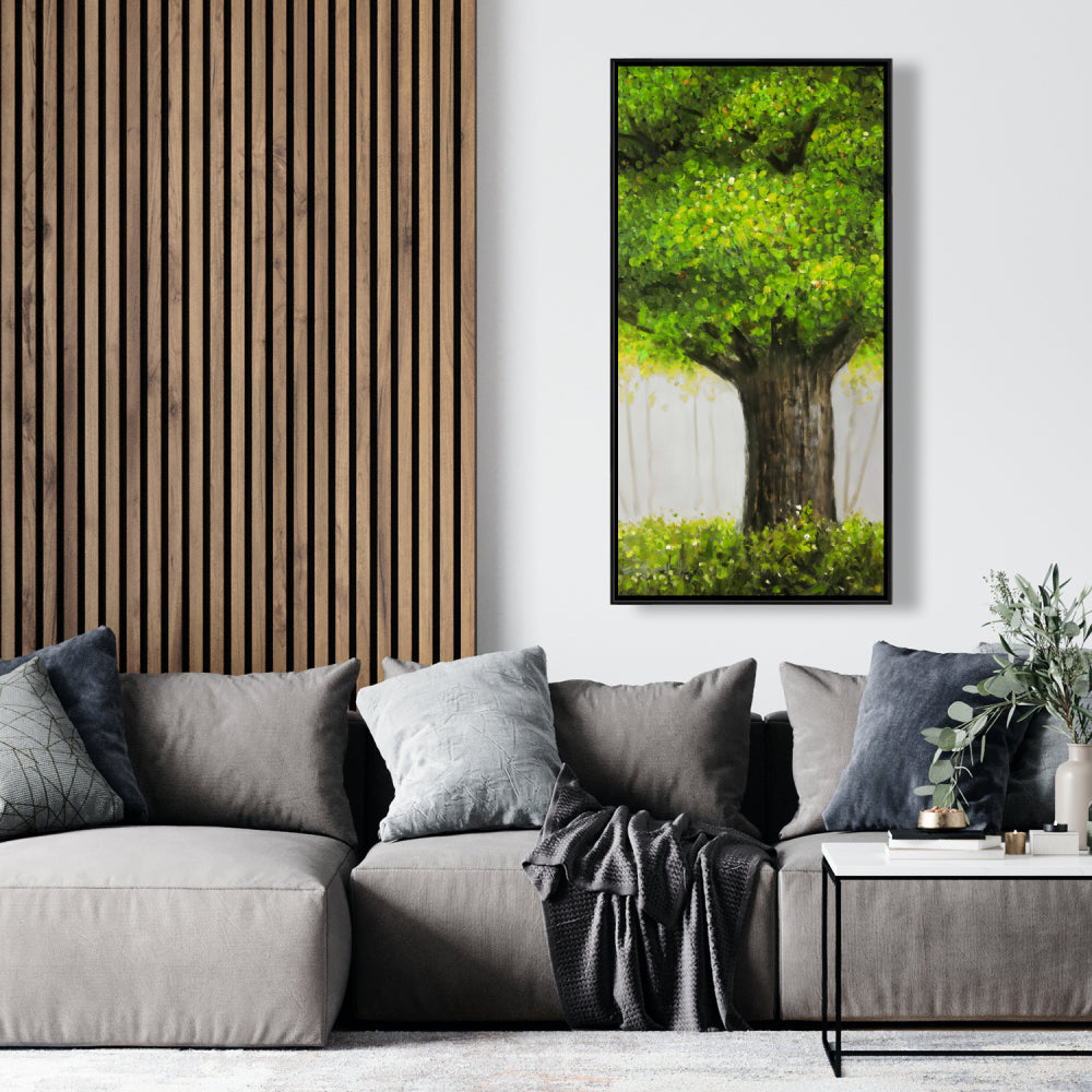 Contemporary Bedroom Canvas - Big Green Tree Brown Frame Decor